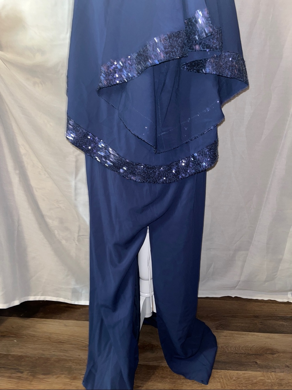 LanTing bride Navy blue sparkling trim gown New with tags